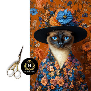 Fall Floral Siamese Cat in Dress Decoupage  Tissue Paper