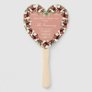 Fall Floral Soft Terracotta Cream Burgundy Heart Hand Fan