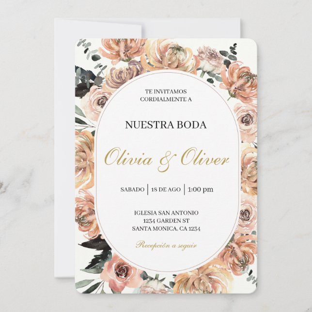 Fall floral spanish wedding  invitation (Front)