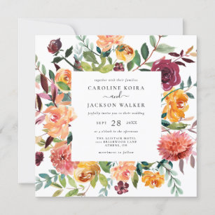 Fall Floral Square Wedding Invitation