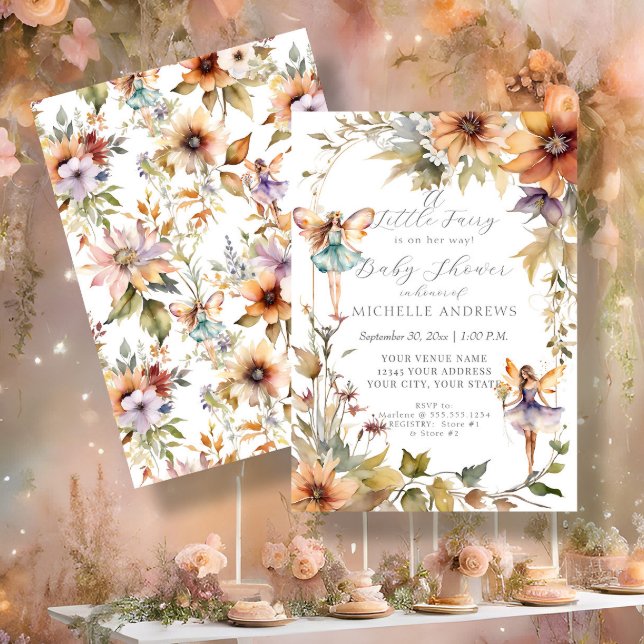 Fall Floral Sunflower Fairy Daisy Girl Baby Shower Invitation (Creator Uploaded)