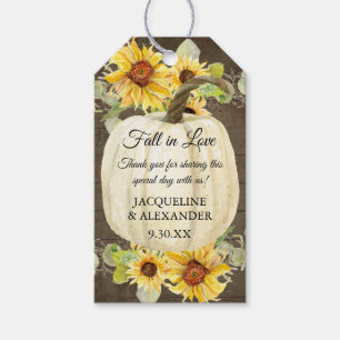 Fall Floral Sunflower Foliage Pumpkin Rustic Wood Gift Tags