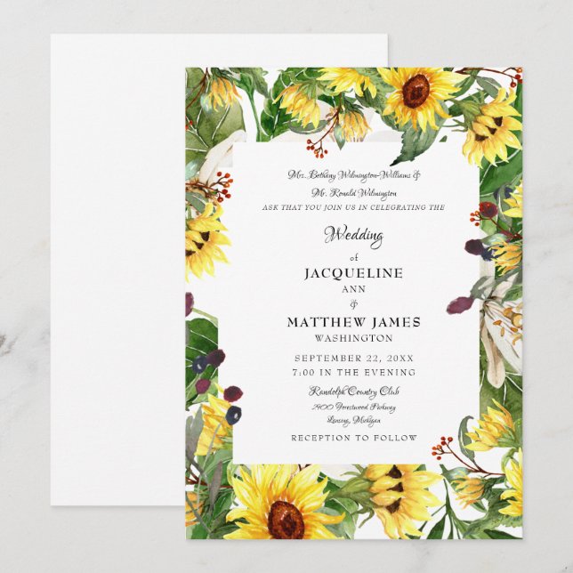 Fall Floral Sunflower Wedding Invitation (Front/Back)