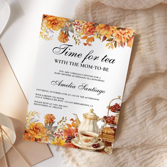Fall Floral Tea With Mum To Be Baby Shower Invitation (Creator Uploaded)