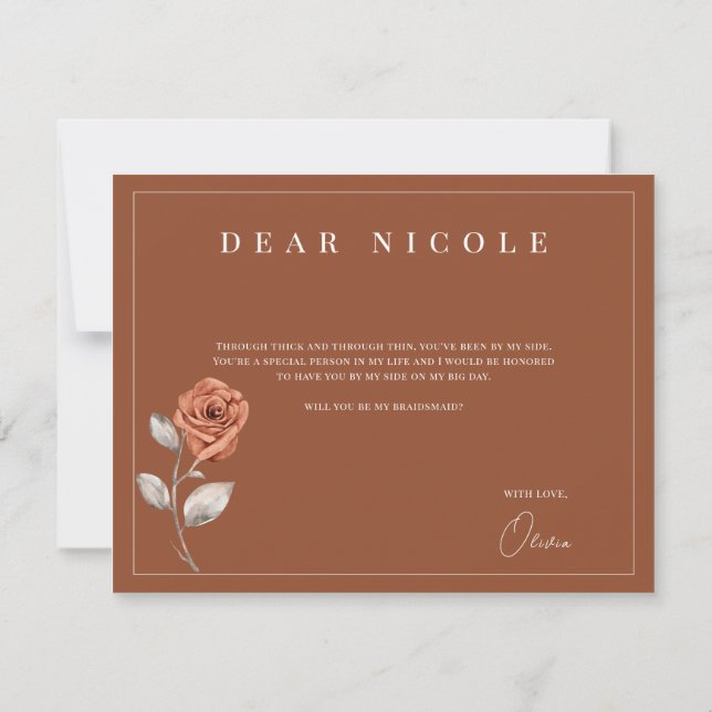 Fall Floral Terracotta Bridesmaid Proposal Card (Back)