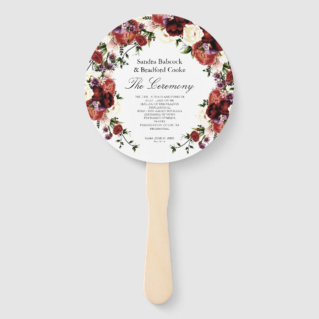 Fall Floral Terracotta Cream Burgundy Purple Hand Fan (Front)