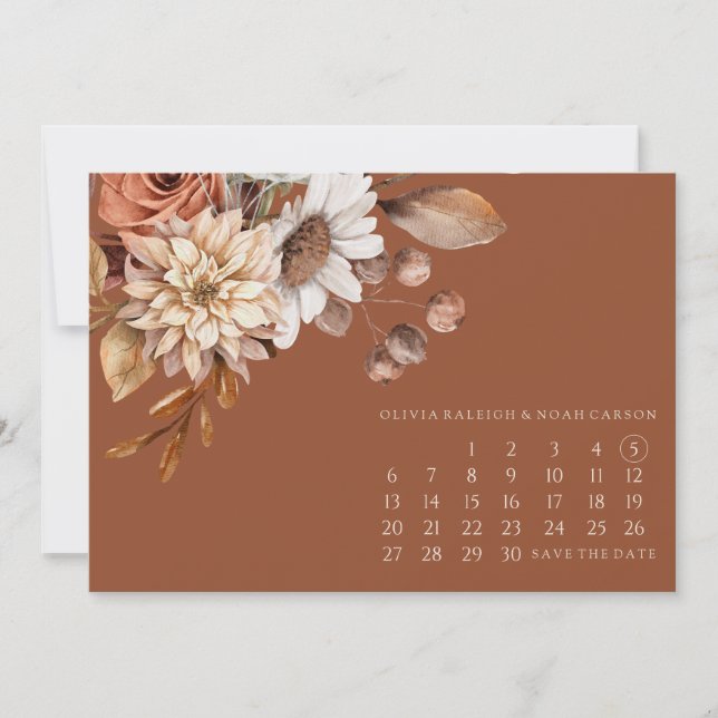 Fall Floral Terracotta Save the Date Wedding Card (Front)