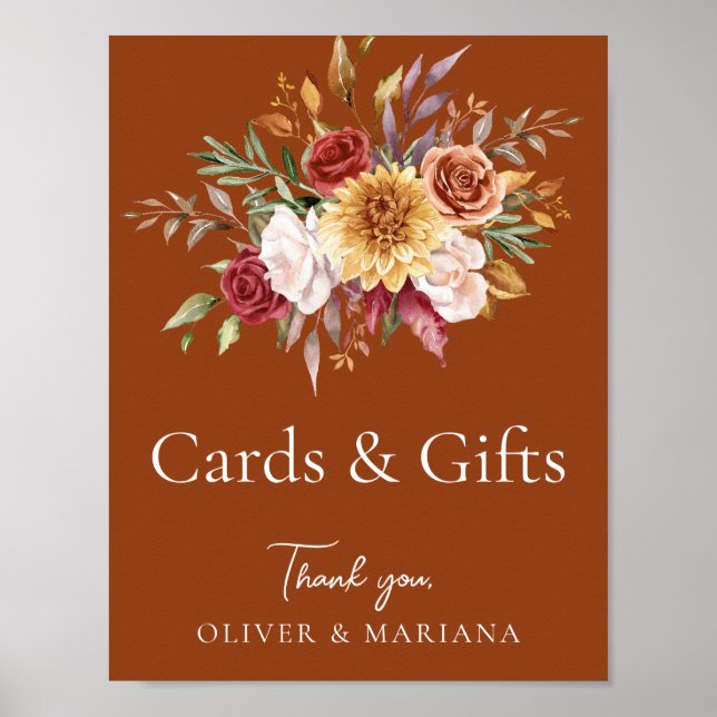 Fall Floral Terracotta Wedding Cards & Gifts Sign (Front)