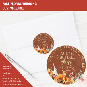 FALL FLORAL THANK YOU FAVOR GIFT ENVELOPE CUSTOM   CLASSIC ROUND STICKER