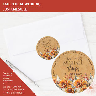 FALL FLORAL THANK YOU FAVOR GIFT ENVELOPE CUSTOM   CLASSIC ROUND STICKER