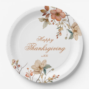 Fall Floral Thanksgiving Paper Plate