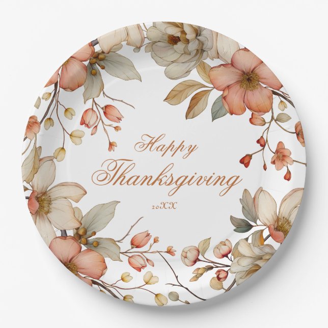 Fall Floral Thanksgiving  Paper Plate (Front)