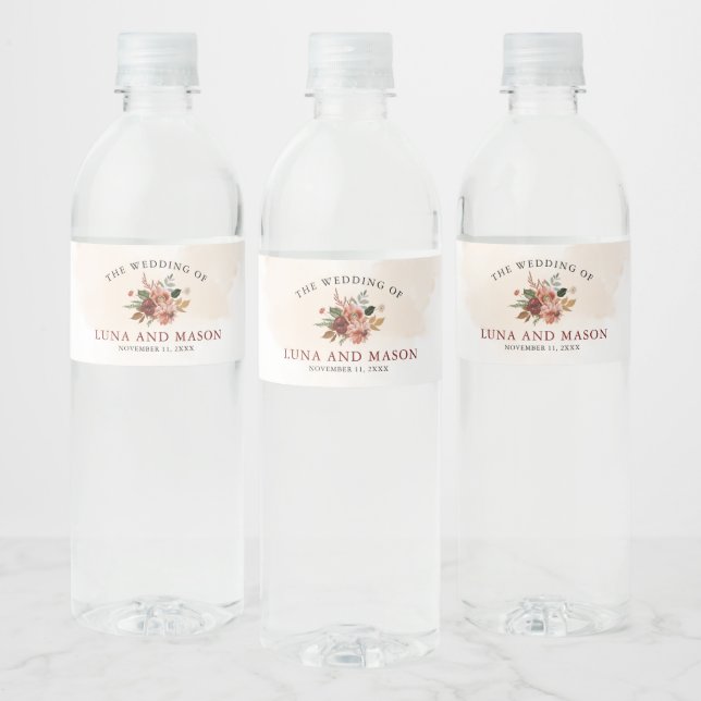 Fall Floral Themed Wedding Water Bottle Label (Bottles)