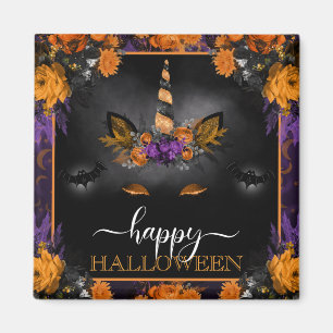 Fall Floral Unicorn Face Happy Halloween Magnet