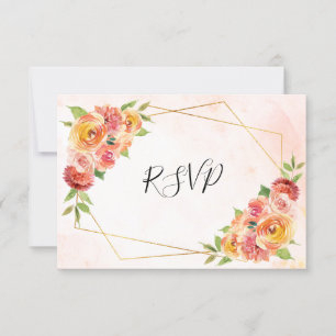 Fall Floral Watercolor Geometric Wedding RSVP Card