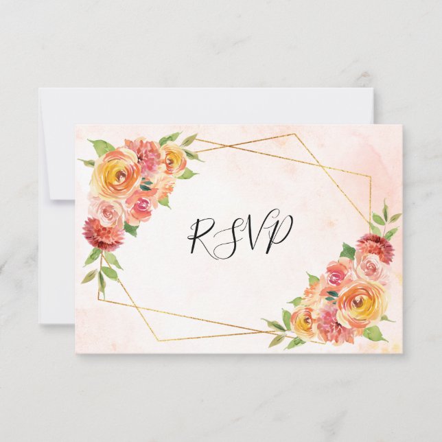 Fall Floral Watercolor Geometric Wedding RSVP Card (Front)