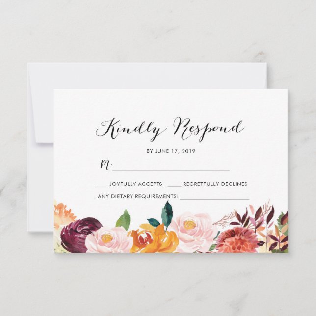 Fall floral watercolor RSVP cards (Front)