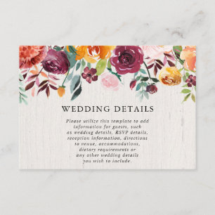 Fall floral watercolor rustic wedding details enclosure card