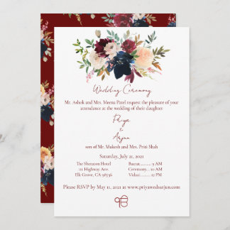 Fall Floral Watercolor Sikh Ik Onkar Wedding Invitation