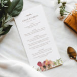 Fall Floral Watercolor Wildflower Wedding Menu<br><div class="desc">Elevate your wedding dining experience with our exquisite Fall Floral Watercolor Wildflower Wedding Menu. Designed to capture the essence of autumn's natural beauty, this menu features a stunning array of hand-painted wildflowers in rich, warm hues of burgundy, gold, and deep green. Each floral detail is meticulously crafted, creating a harmonious...</div>
