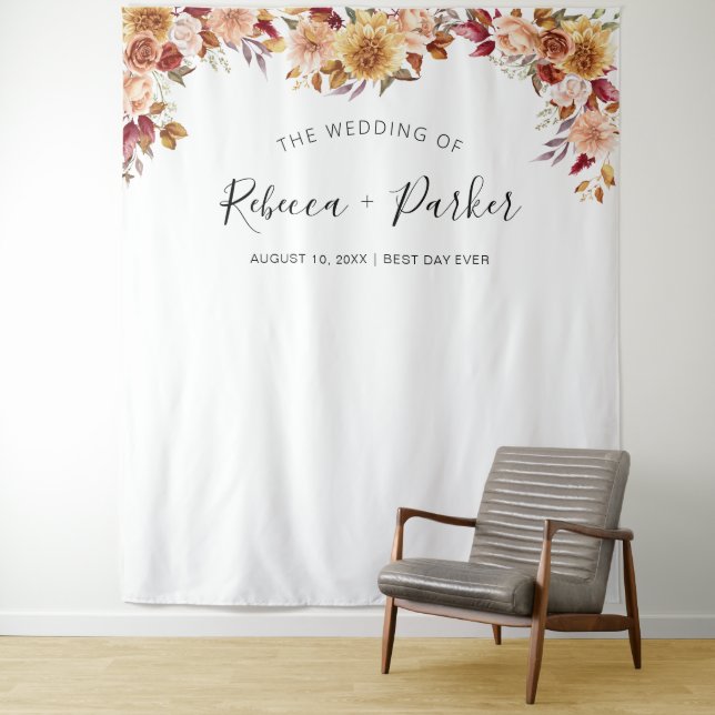 Fall floral WEDDING Backdrop Photo booth Tapestry (In Situ)