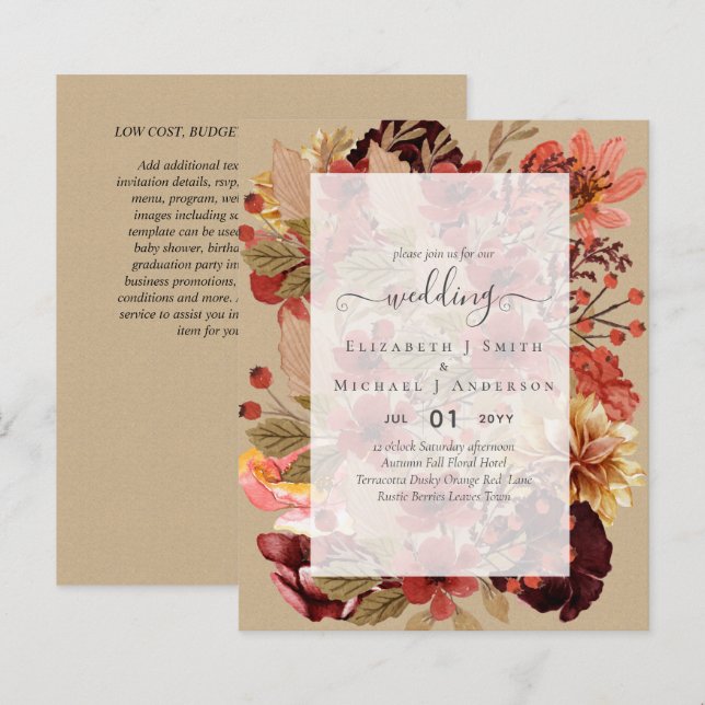 Fall Floral Wedding - Burgundy Orange BUDGET (Front/Back)