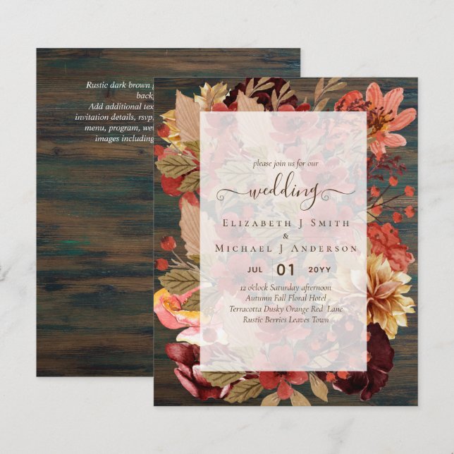 Fall Floral Wedding - Burgundy Orange BUDGET (Front/Back)