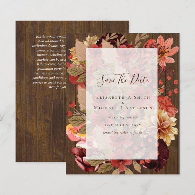 Fall Floral Wedding - Burgundy Orange BUDGET (Front/Back)