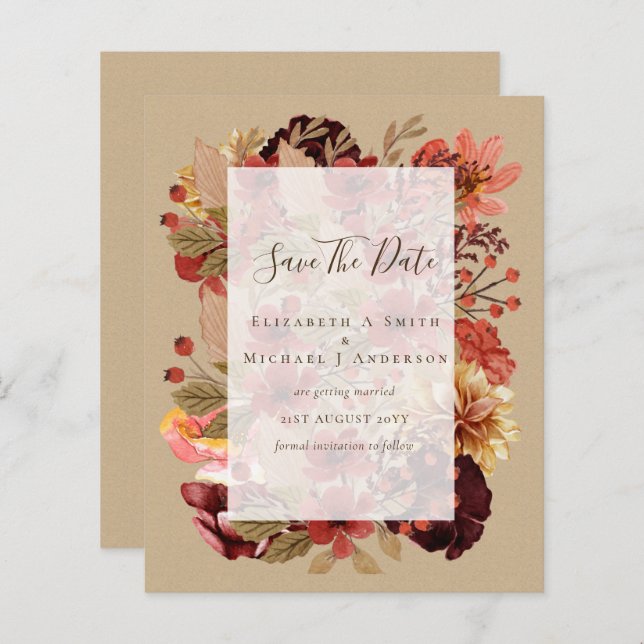 Fall Floral Wedding - Burgundy Orange BUDGET (Front/Back)