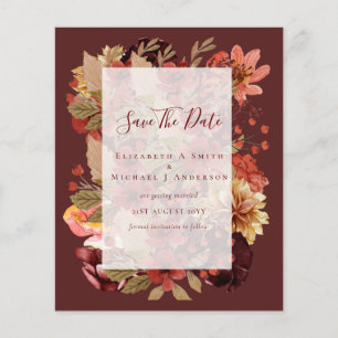 Fall Floral Wedding - Burgundy Orange BUDGET Flyer