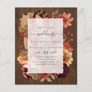 Fall Floral Wedding - Burgundy Orange BUDGET Flyer