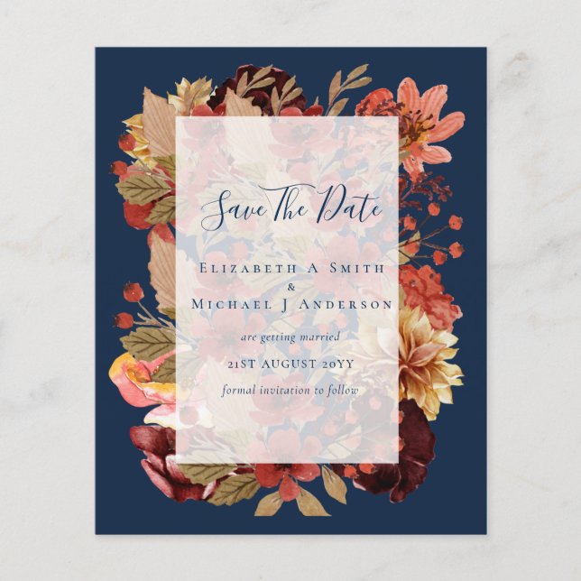 Fall Floral Wedding - Burgundy Orange BUDGET Flyer (Front)