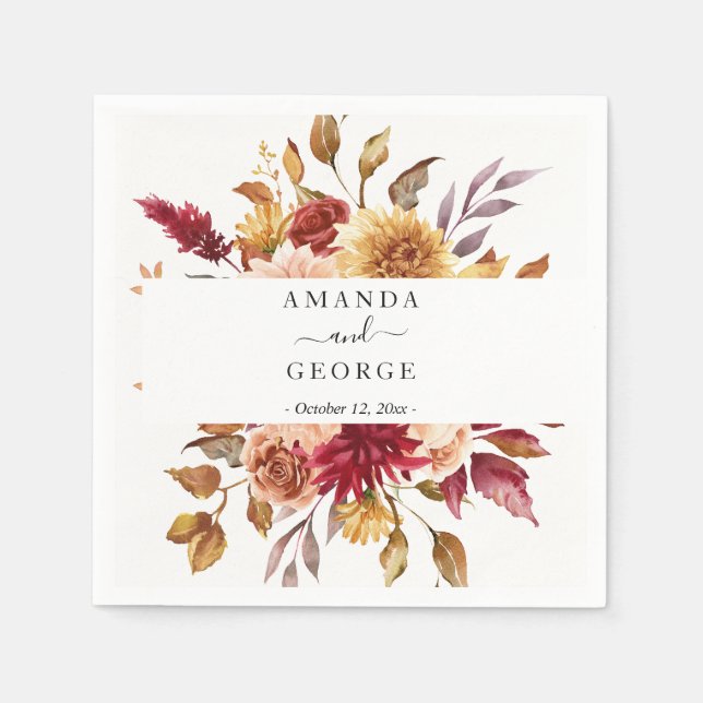 Fall floral Wedding cocktails Napkin (Front)