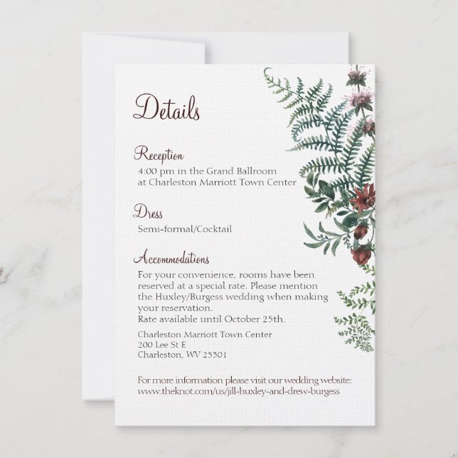 Fall Floral Wedding Details Card (Front)