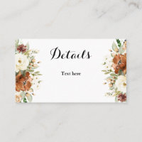 Fall floral wedding details card