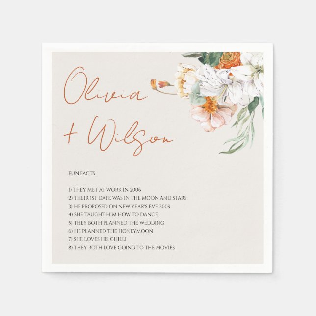 Fall Floral Wedding Fun Facts About The Newlyweds  Napkin (Front)