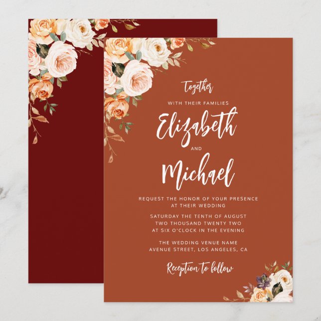 fall floral wedding invitation (Front/Back)