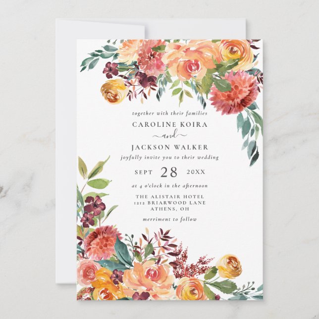 Fall Floral Wedding Invitation (Front)