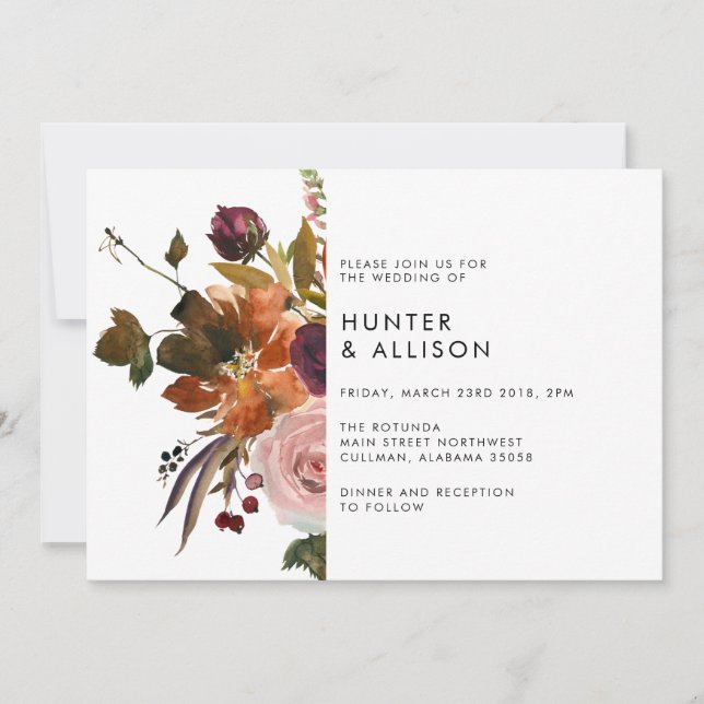 Fall Floral Wedding Invitation  (Front)