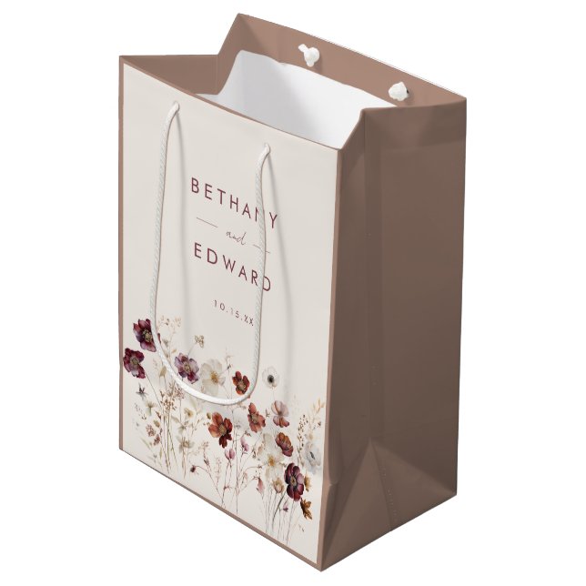 Fall Floral Wedding Medium Gift Bag (Front Angled)
