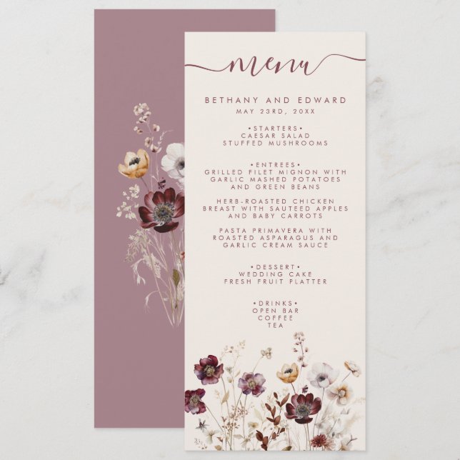 Fall Floral Wedding Menu (Front/Back)