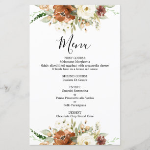 Fall floral wedding Menu Card
