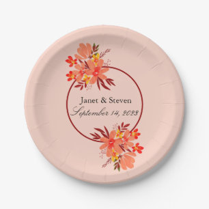 Fall Floral Wedding Orange Gold Brown Paper Plate