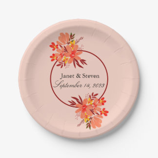 Fall Floral Wedding Orange Gold Brown Paper Plate