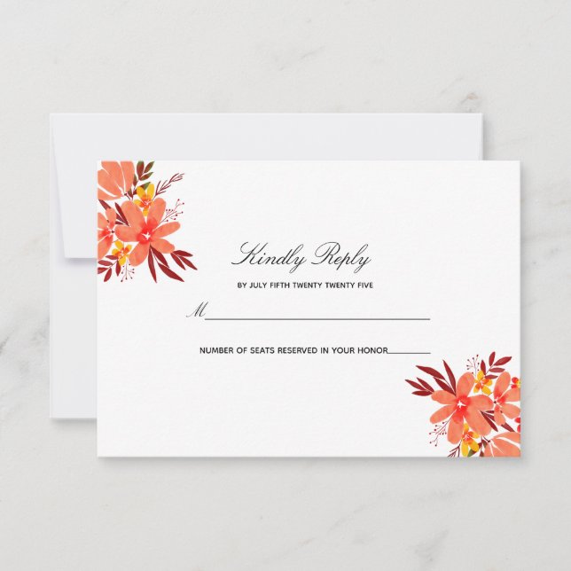Fall Floral Wedding Orange Gold Tan Wedding RSVP  (Front)