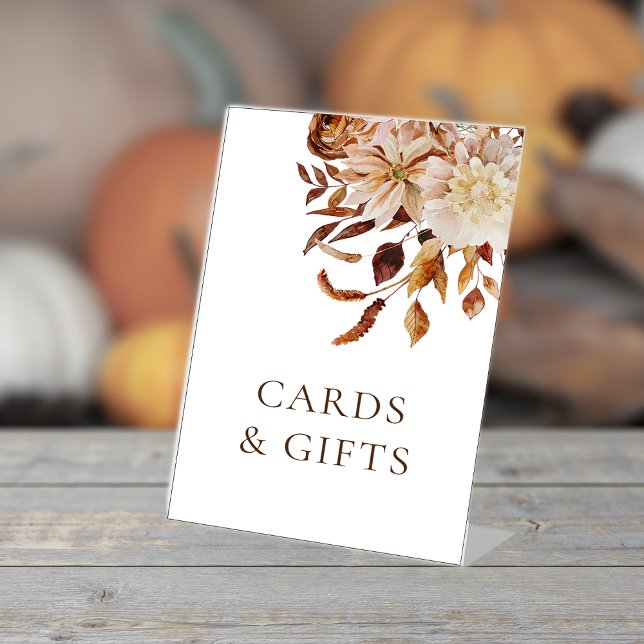 Fall Floral Wedding Pedestal Sign (Fall Floral Table Top Wedding Pedestal Cards & Gifts Sign by Painted Paperie
)
