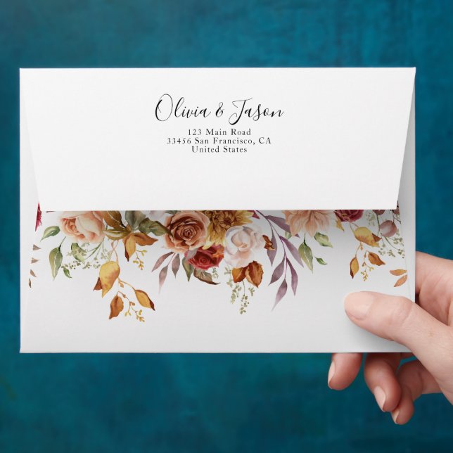 Fall floral Wedding Personalised Envelope (Hand)