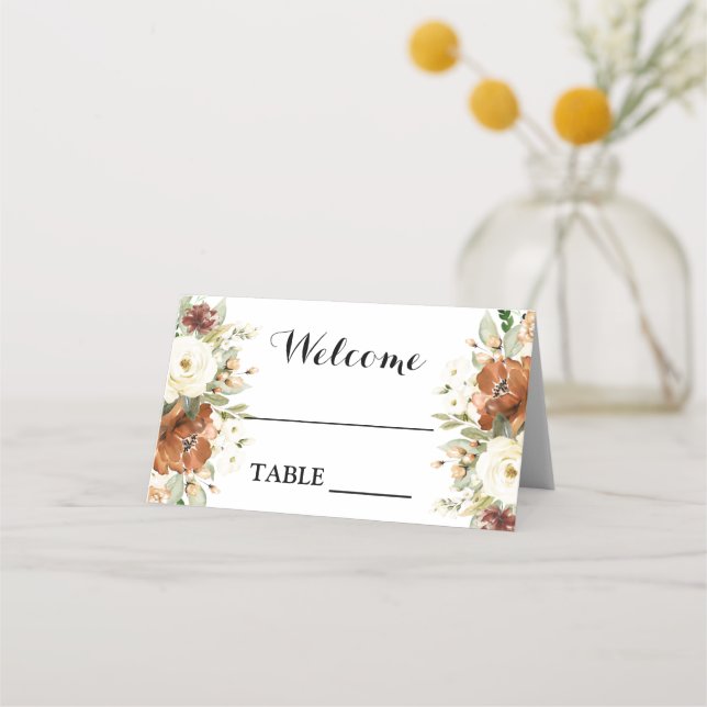 Fall floral wedding place card (Front)