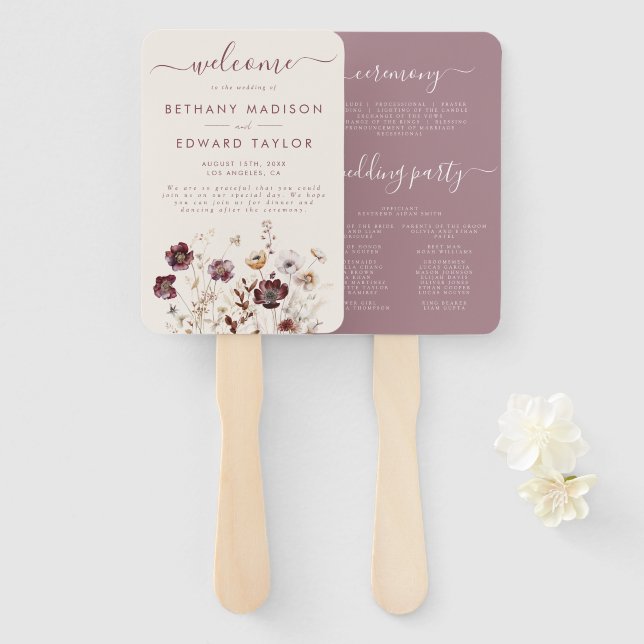Fall Floral Wedding Program Hand Fan (Front and Back)