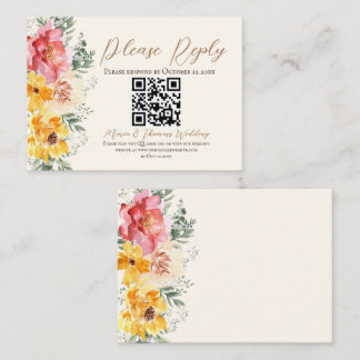 Fall floral wedding QR code RSVP Enclosure Card